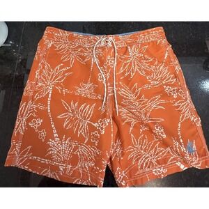 CARIBBEAN JOE ORANGE &‎ WHITE SHORTS SURF SWIM ATHLETIC TRUNKS SIZE Large